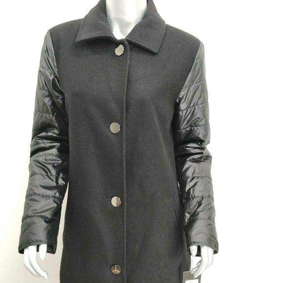 NWT Jones New York Size 6 Black Button Front Long Wool Blend Puffer Sleeve Coat - Picture 6 of 10